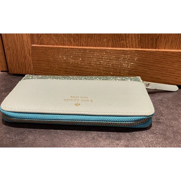 Kate Spade NY Light Blue Leather Glitter Zip Around Wallet - Picture 4 of 6